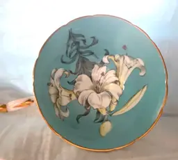 #01 Paragon “Easter Lily” Rare  Double Warrant. Replacement Tea Cup Turquoise Blue With White Flowers. England. Rare