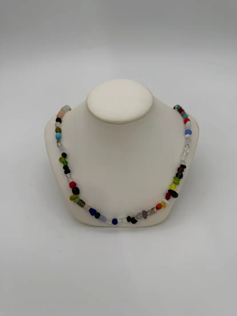 Vintage Handcrafted Endless Colorful Art Glass Necklace 28”