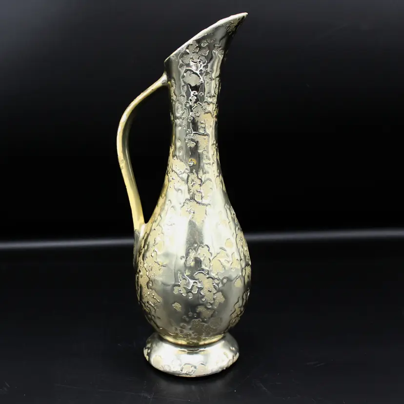 Vintage Weeping Gold Bud Vase Ceramic Ewer Pitcher Gold Drip Glaze MCM Decor