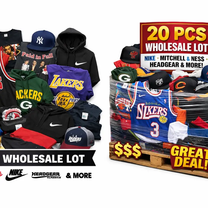 NEW-20 PCS Sportswear Wholesale Lot – Mixed Brands Including Nike, Mitchell & Ness, Headgear Classics & More – Reseller Bundle Retail 2,000 Free Ship!