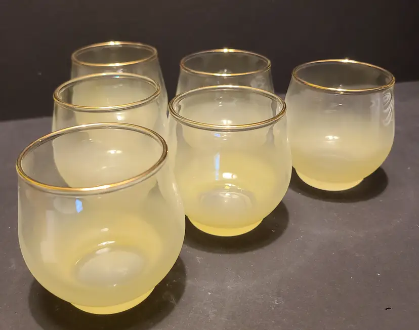 Vintage MCM Blendo Roly Poly Lemon Yellow Frosted Ombre Glasses Set of 6
