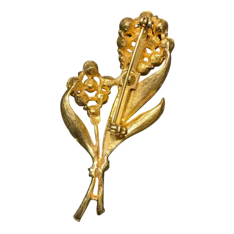 Gold tone Floral Blue Rhinestone Brooch