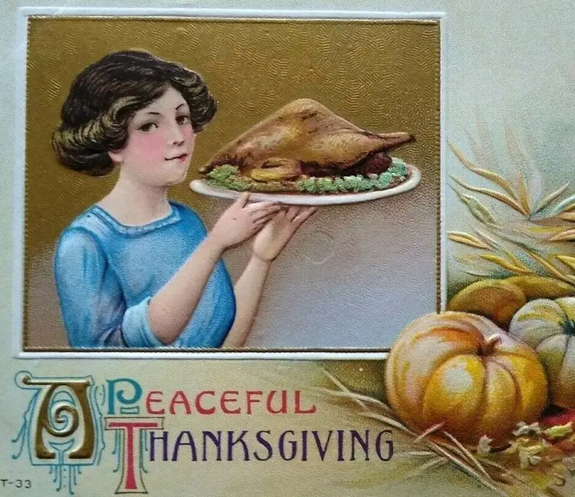 Victorian Thanksgiving Postcard Vintage Original Embossed Gold Henderson T-33