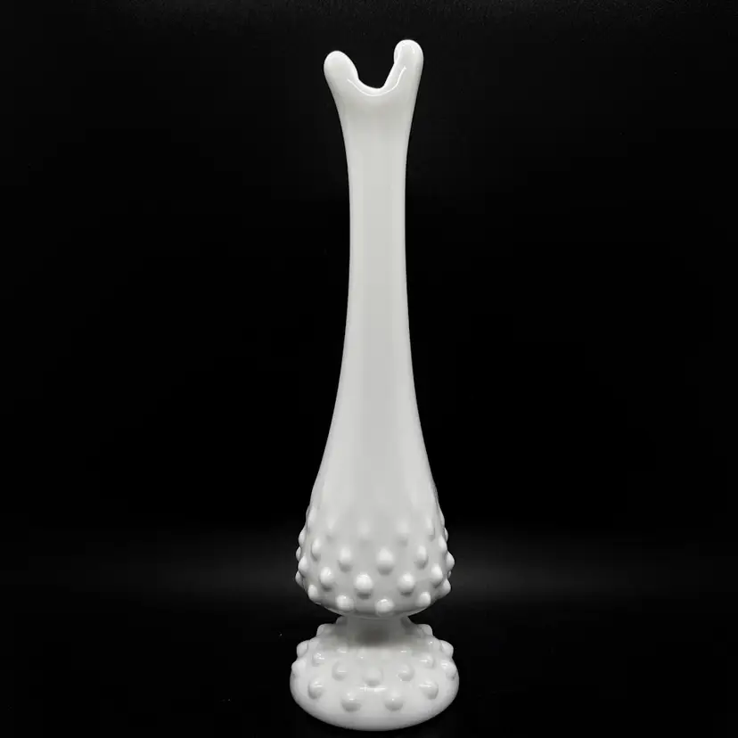 Vintage Fenton Swung Vase White 9" Milk Glass Hobnail Footed MCM Bud Vase