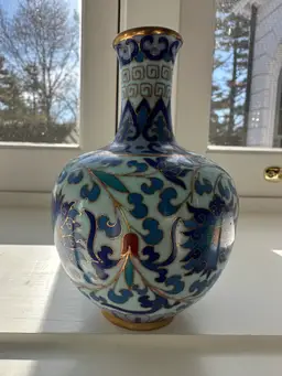 Vintage Cloisonné Vase with Blue Floral Motif
