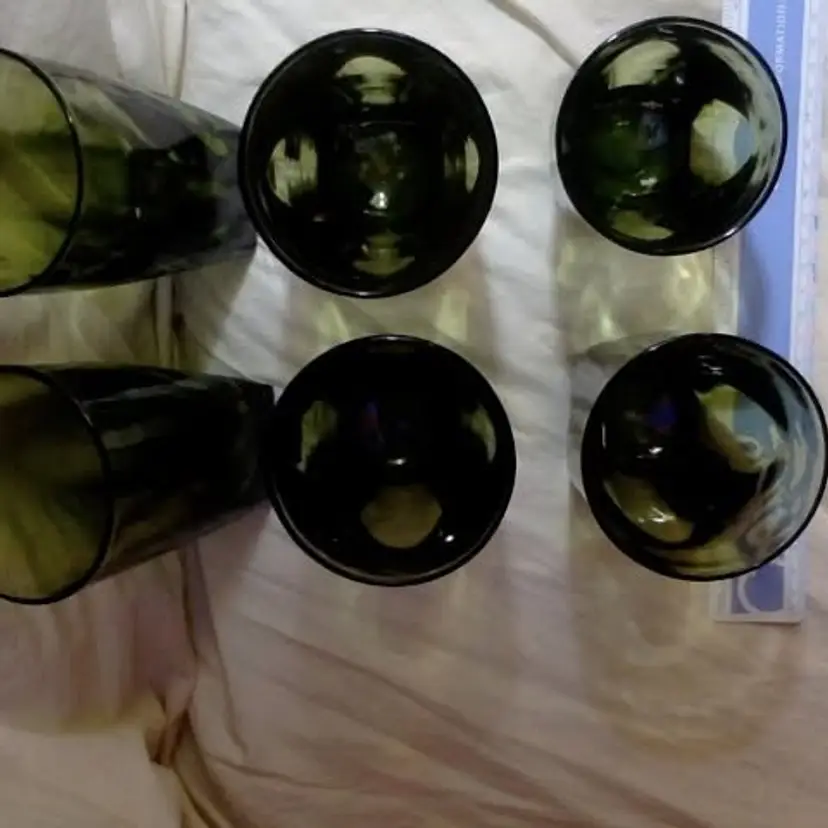 Vintage Hazel Atlas Avocado Green Water Glasses (4 set) and 1 Juice Glass.  $25