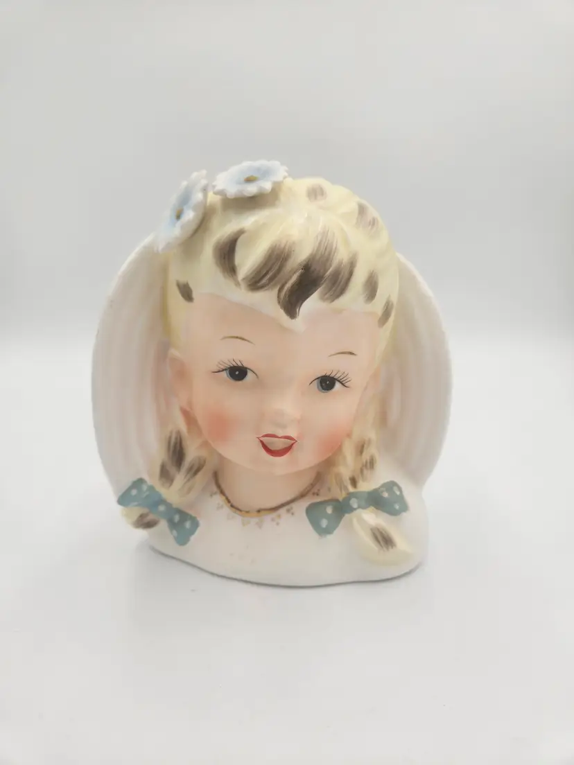 #C22 Enesco E 2183 Pottery Bisque Girl Head Planter