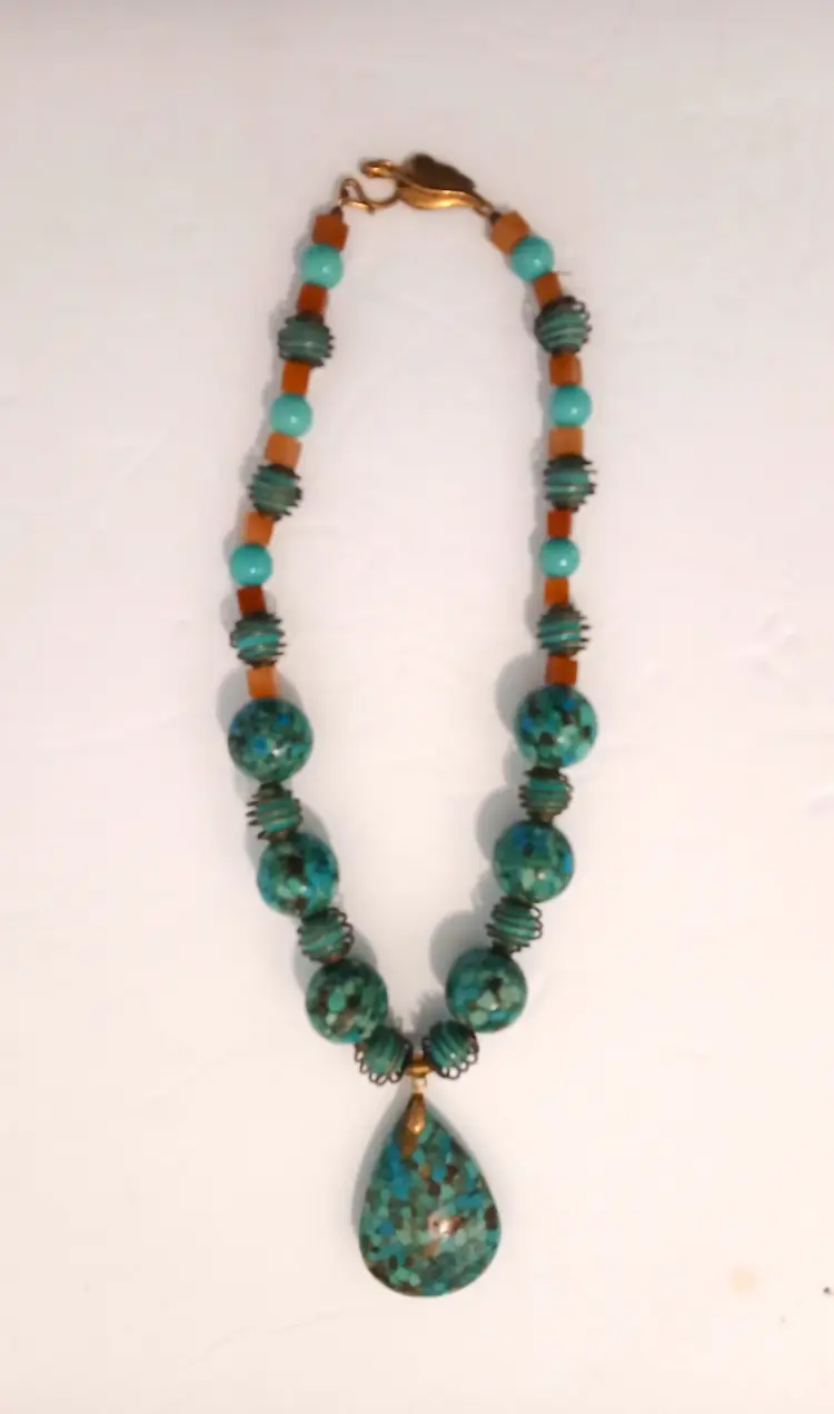 Turquoise & Aventurine  18" with 2" Pendant Handmade Necklace