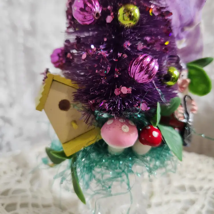 Purple Easter Gnome Assemblage with Vintage Flowers