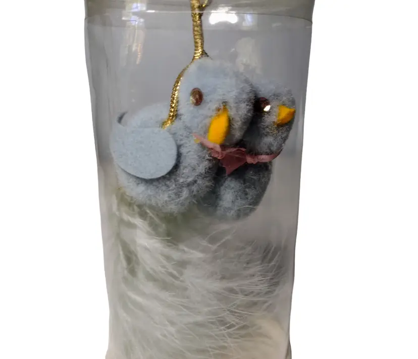 Stuart Inc 1949 Flocked Bluebirds with Feather Tails Hanging Scented Box Rare