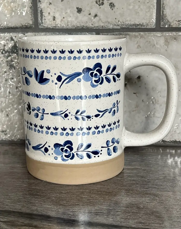 Potters Corner Pottery Blue and White Floral Oversized Coffee Mug