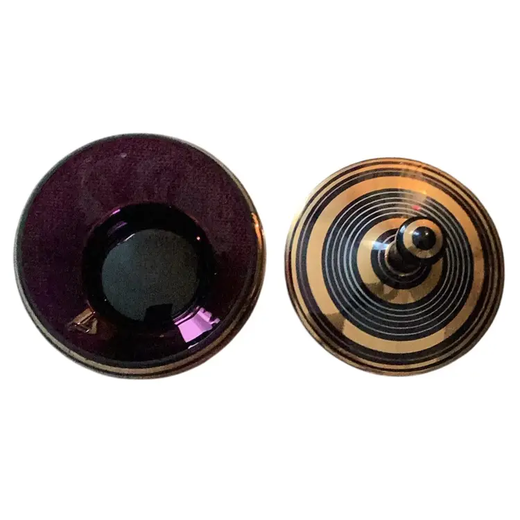 Vintage Amethyst And Gold Stripes Lidded Glass Bowl