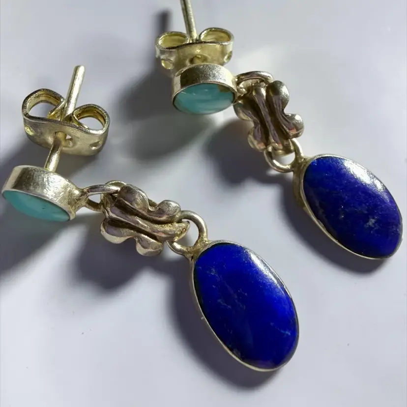 Sterling Silver Turquoise & Lapis Pierced Earrings