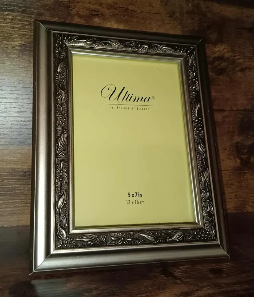 New Pewter with Raised Leaf Accent Photo Frame holds 5x7 Photo