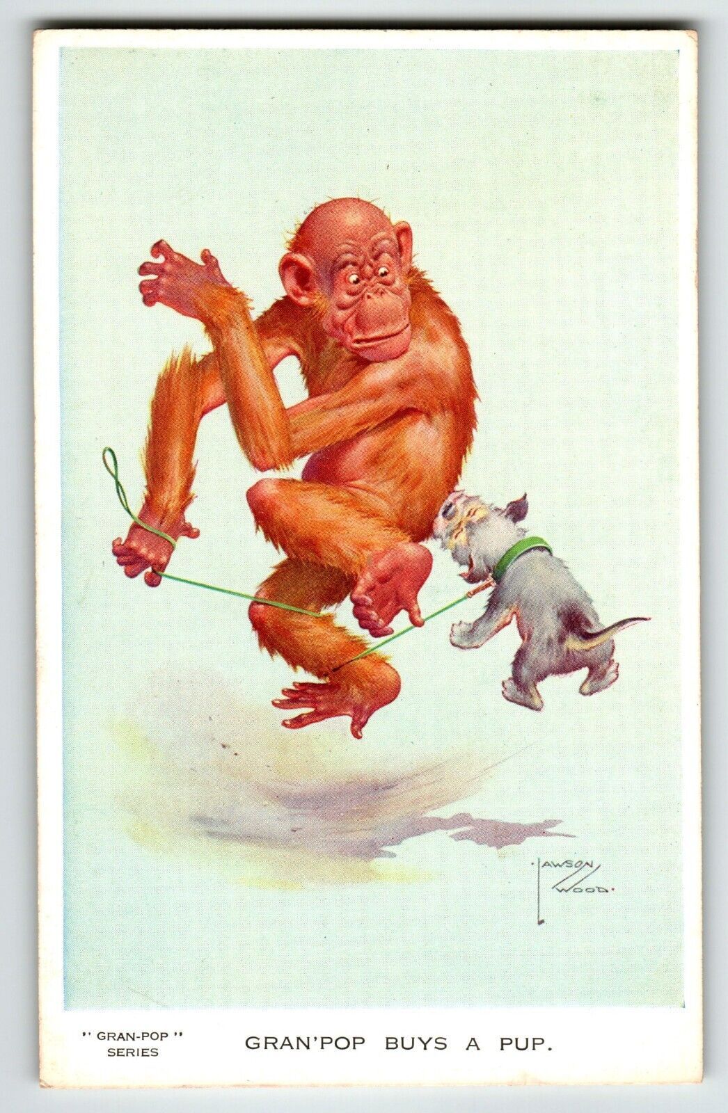 Niknax · Monkey Chimp Buys Puppy Dog Postcard Larson Wood Signed Niknax · Monkey Chimp Buys Puppy Dog Postcard Larson Wood Signed