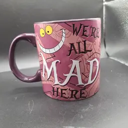 Disney Cheshire Cat Were All Mad Here 20 Oz Ceramic Mug Purple