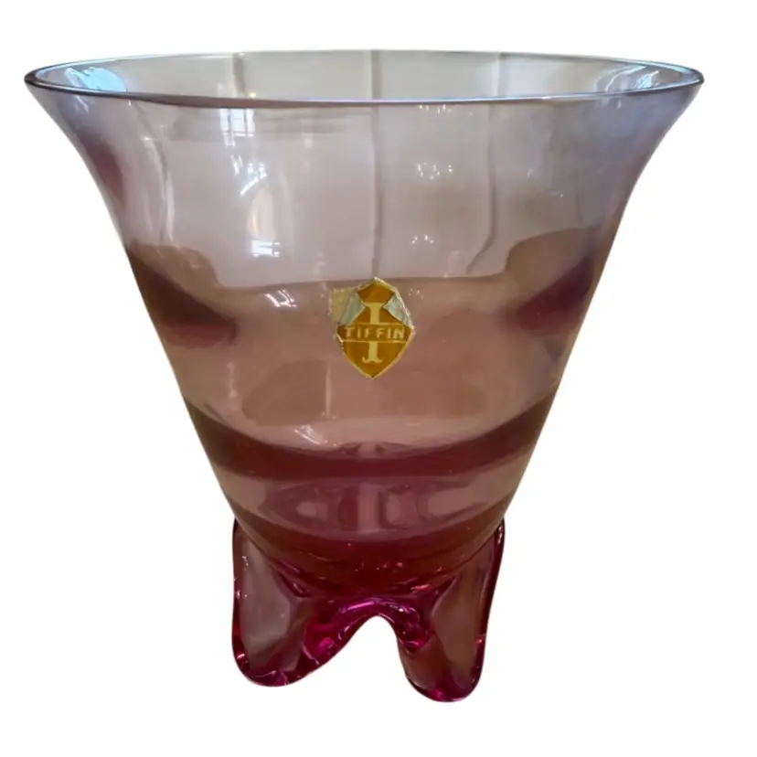 Vintage Tiffin Franciscan Wistaria Pink 9 Inch Glass Teardrop Optic Footed Vase