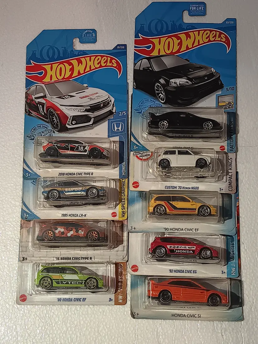 8 honda hotwheels cars lot