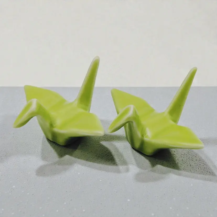 Pair Set of 2 Japanese Origami Light Green Ceramic Swan Chopstick Rests