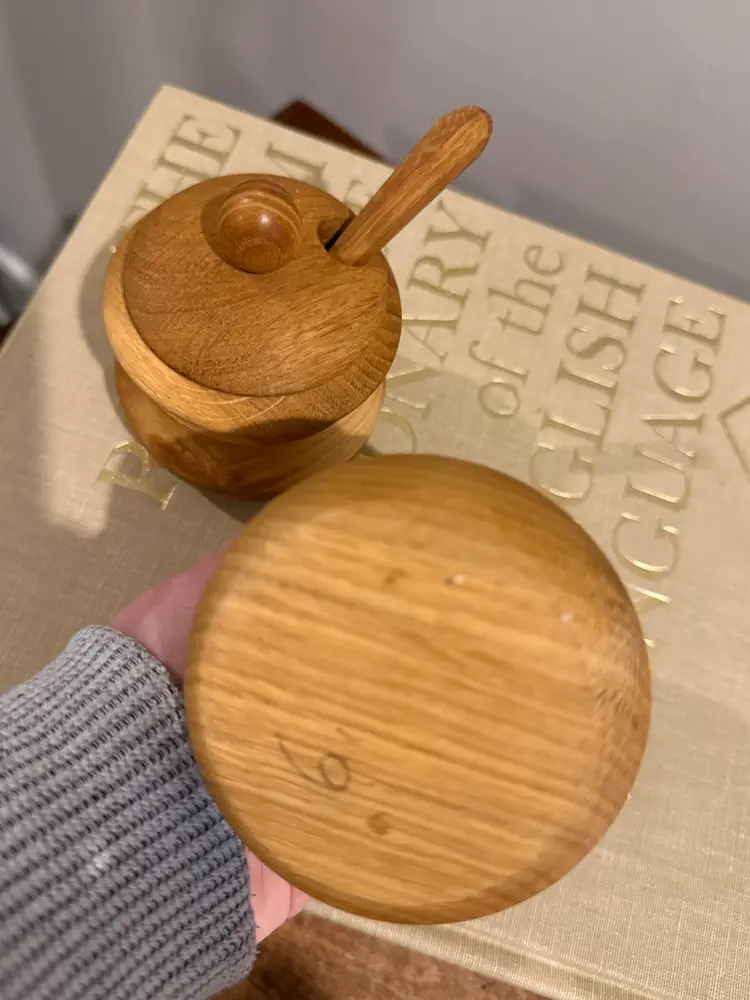 Handmade Oak Wood Sugar Bowl and Salt Cellar Set with Lids and Spoons