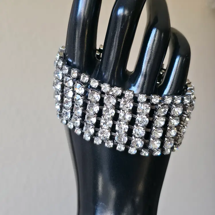 Vintage Clear Rhinestone Statement Bracelet
