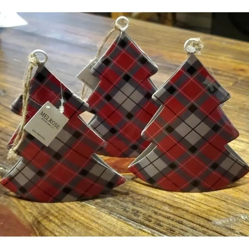 Melrose Plaid Tree Ornaments Set of 3 New