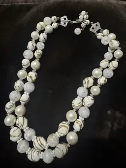 White & Gold Scribble Beads Shiny Gold Tone Beads