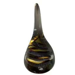 Glass Paperweight DNA Spiral Strand Interior Teardrop Shape Brown 5.5”x3”