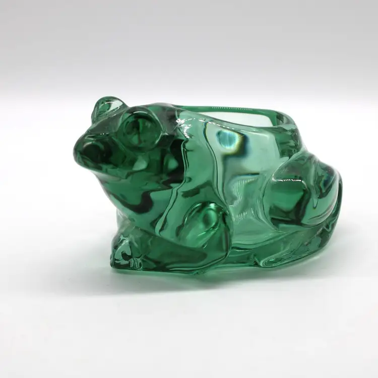 Vintage Indiana Glass Co. Spanish Green Glass Frog Votive Candle or Succulent Holder Paperweight