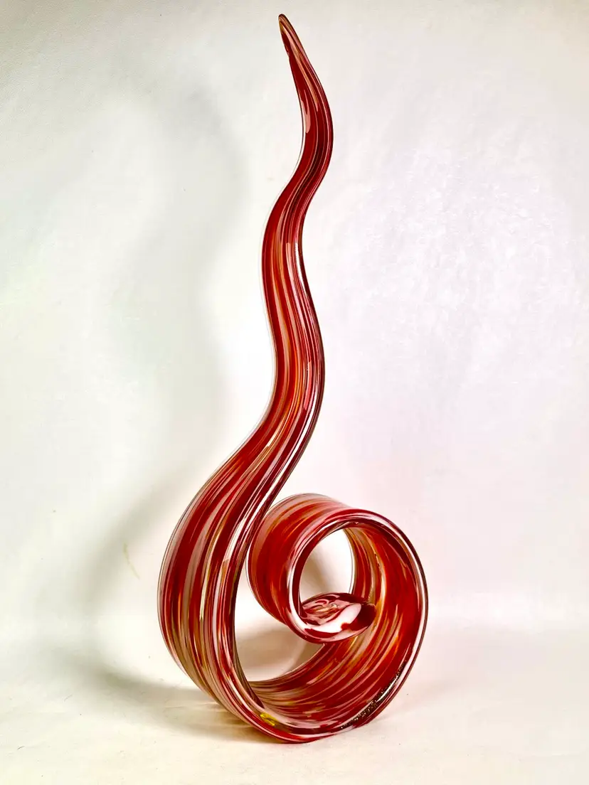 Hand Blown Red Art Glass Sculpture Modern Abstract 12.5”