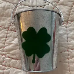 Small Tin Bucket With 4 Leaf Lucky Green Clover