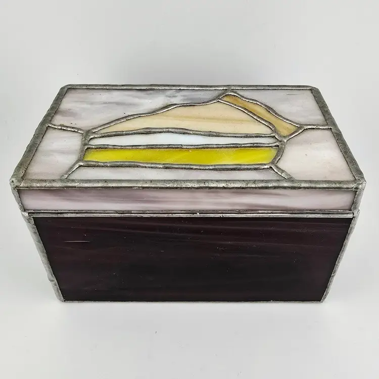 Vintage Purple Stained Glass With Pie Recipe Box 3.5'x5.5