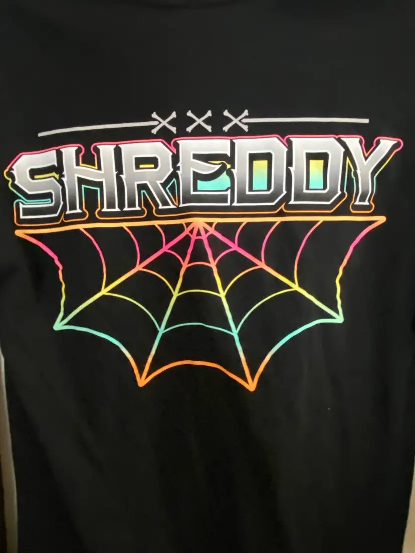 Mens Graphic Tee T Shirt Black S Long Sleeve Shreddy Skeleton Spider & Web