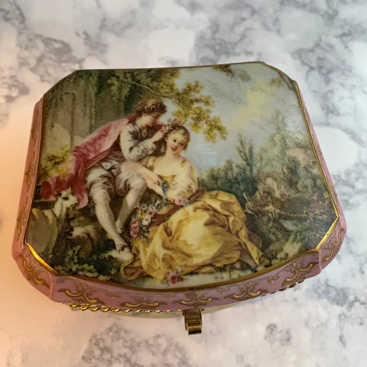 Vintage Porcelain Large Hand Painted Trinket Jewelry Box Andrea by Sadek