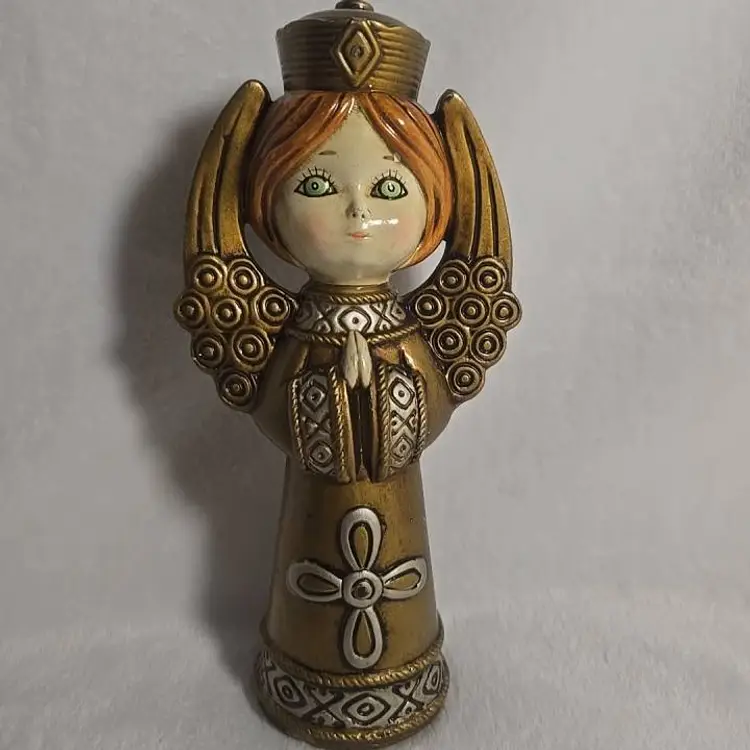 Vntg Ardco Angel Christmas Gold, Red Hair & Green Eyes  8" Japan Paper Mache MCM