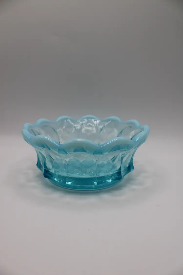 Vintage Fenton Blue Opalescent Art Glass Candy Dish/Bowl, Grape & Diamond Pattern