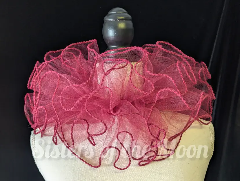 Handmade Burgundy Wine tulle neck collar piped trim Tie on Clown Elizabethan Victorian Halloween costume puffy ruffle ruff Clowncore Pierrot Cosplay Made by Me