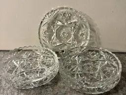 Set of 5 Vintage 3 3/4" Pressed Glass Star Pattern Coasters  # 2769