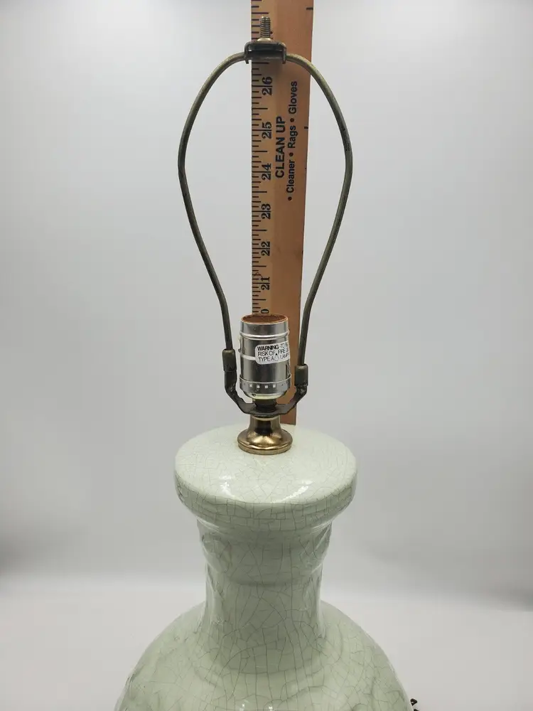 Vintage Table Lamp Crazed Ceramic Finish Light Seafoam Green