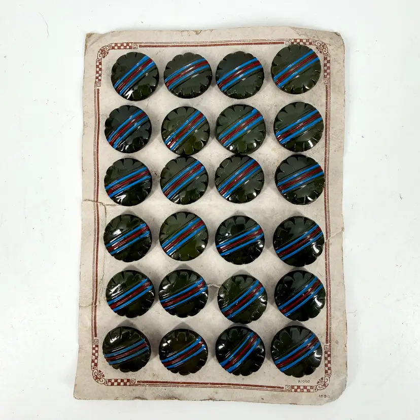 (24) 1930s Czech Dark Green Glass Buttons NOS