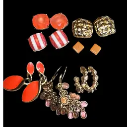 Orange & GoldTones Pierced Earrings - 1 Pair Glows — Backs May Be Mismatched