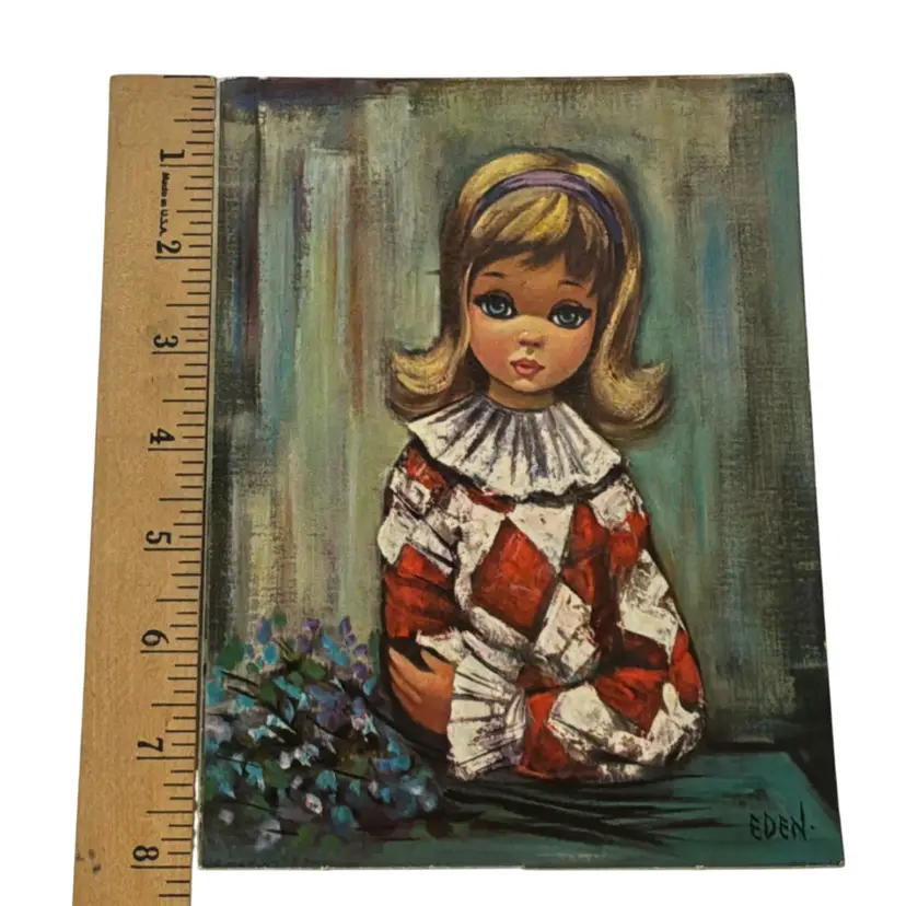 Vintage Eden Moppet 1964 Big Eye Girl “Pierette Clown” Wall Decor Hanging Retro MCM Mid  Century Modern
