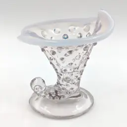 Fenton Opalescent Moonstone Hobnail Cornucopia Mini Vase Fenton