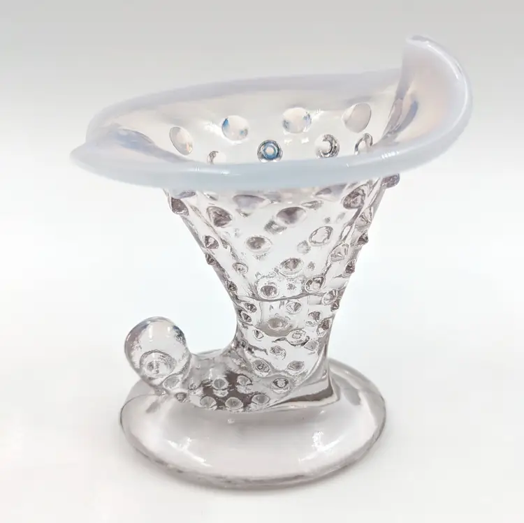 Fenton Opalescent Moonstone Hobnail Cornucopia Mini Vase Fenton
