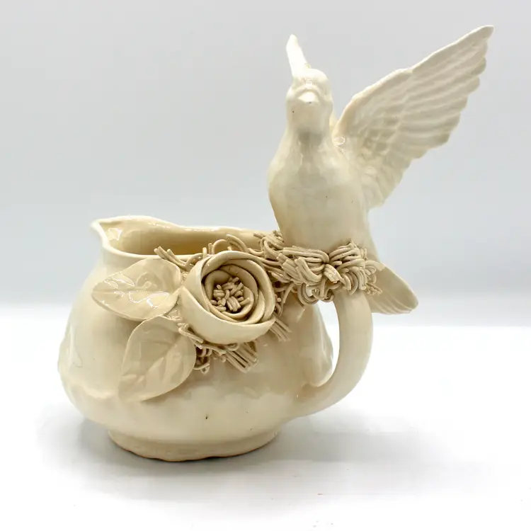 Vintage Mexican Ceramic Sugar Creamer Set 3D Birds on Nest Spaghetti Art Design