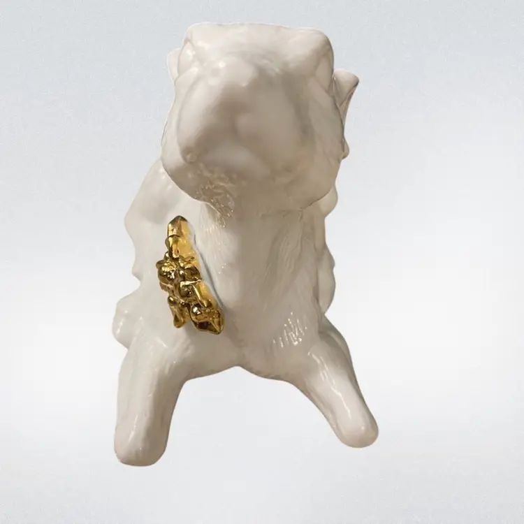 #01 Porcelain Baby Deer Figurine All White With Gold Accent On Neck