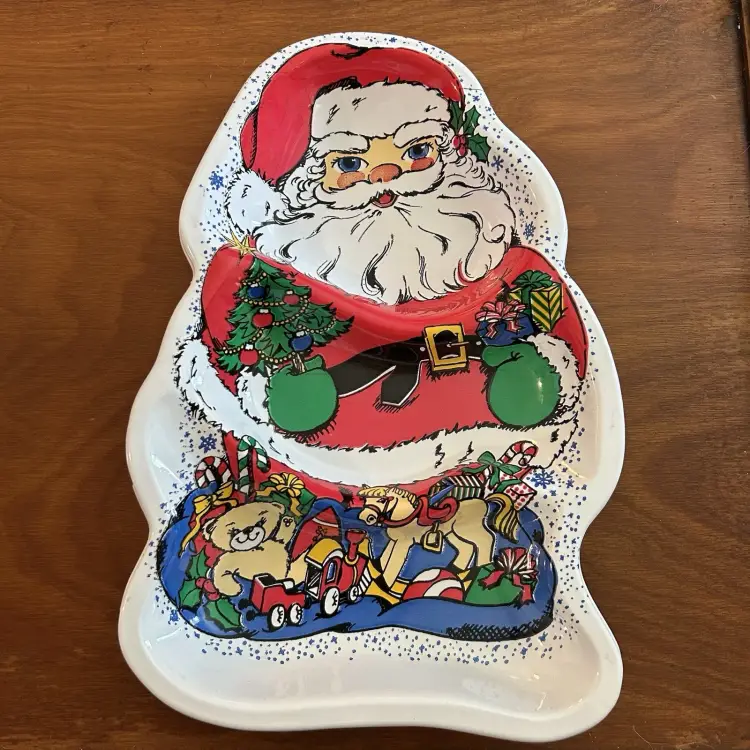 1990s VINTAGE Berman Ind Plastic Christmas santa claus Serving Trays 3 sections