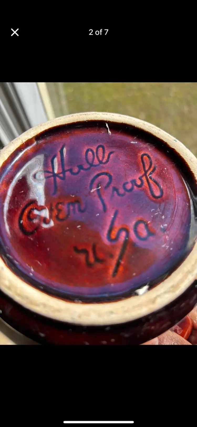 Vintage HULL Oven Poof Coffee Pitcher and Creamer. Coffee Pitcher approx 11.5 tall creamer 4.5 tall. Table top made in USA.