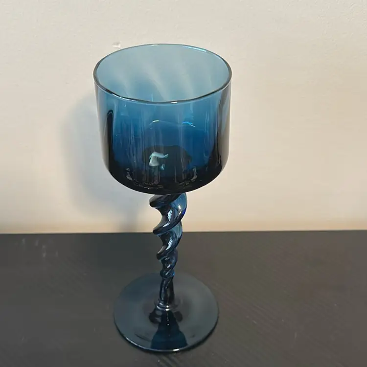 Blue Twisted Glass Candle Holder
