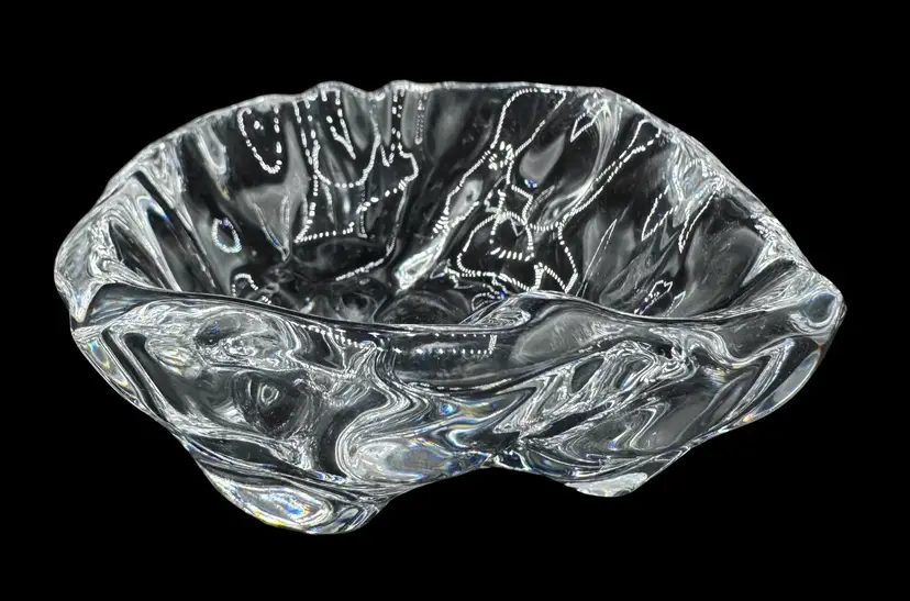 Vintage Baccarat Crystal Art Glass Huitres Oyster Shell Small Caviar Open Salt